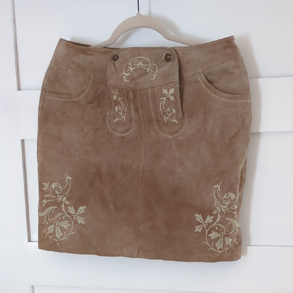 Bonprix Collection Embroidered Tan Suede Skirt